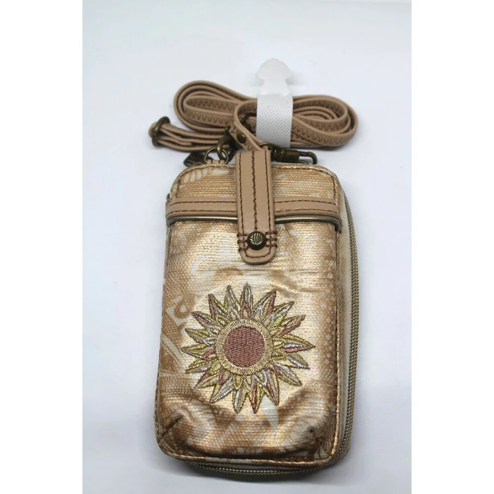 Sakroots Wallet/wristlet/cell phone purse w/Crossbody Strap Gold Celestial Sun